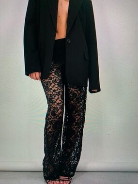 Black Lace Sheer Wide-Leg Pants